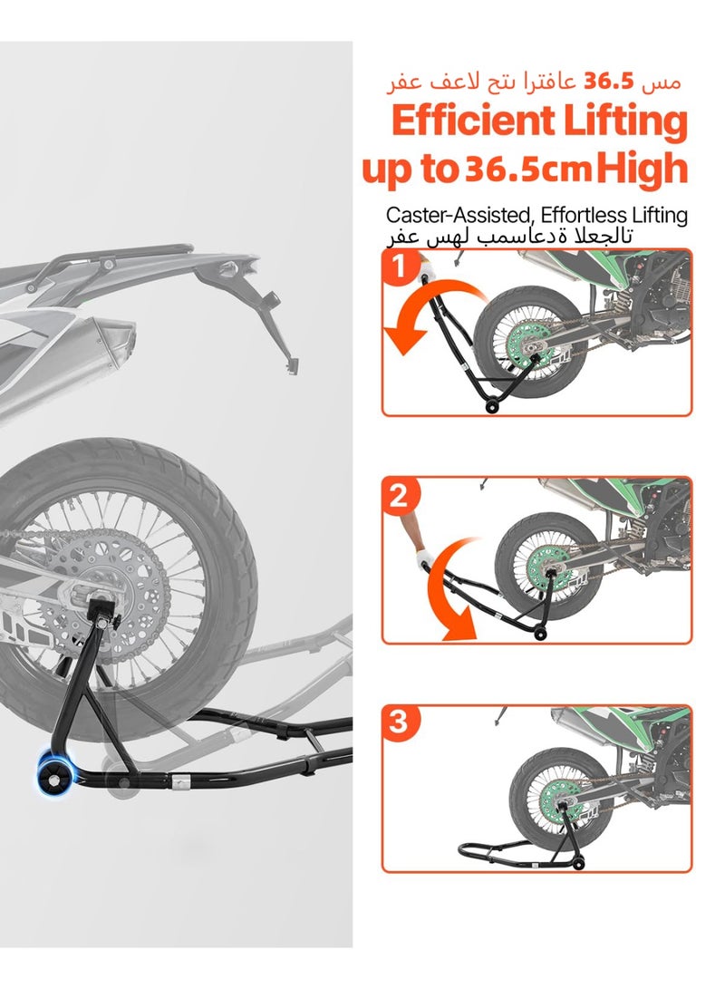 Heavy Duty Motorcycle Rear Wheel Paddock Stand - 850lbs (390kg) Capacity | Universal Lift Jack with U + L Fork Adapters | Fits Yamaha, Suzuki, Honda, Kawasaki | Black - Image 4